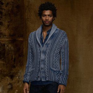 Denim & Supply Ralph Lauren Men's Blue Cable-Knit Shawl Cardigan
